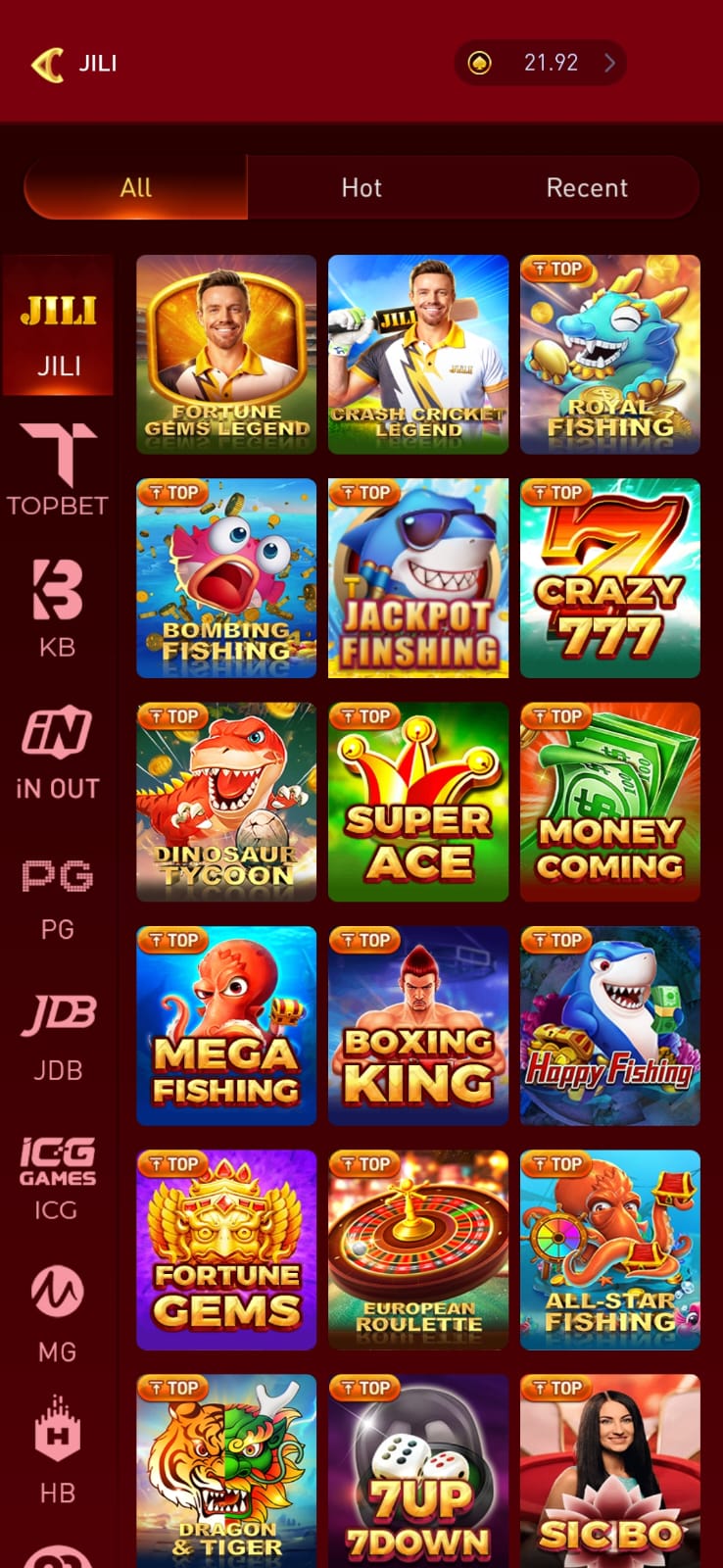 XX7 Game JILI provider game lineup